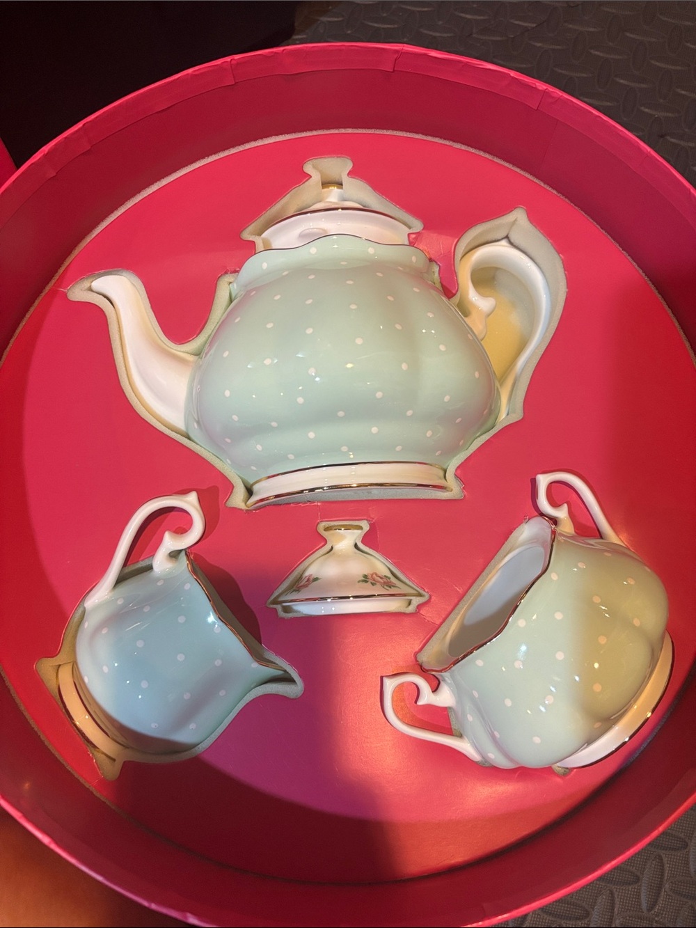 Classic Royal Albert -Mint Green Polka Dot Teapot Set - NWT